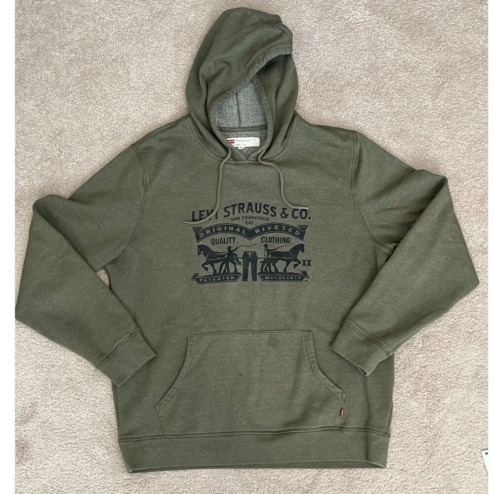 Iconic Levi's Green Hoodie Two Horse Logo Size Large